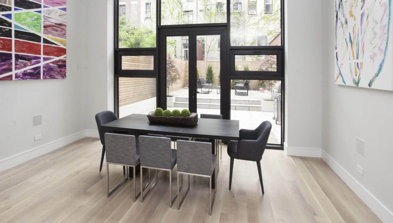 Dining room with steel doors